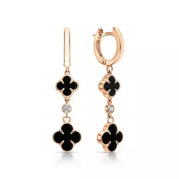 Золотые серьги с фианитами и ониксом