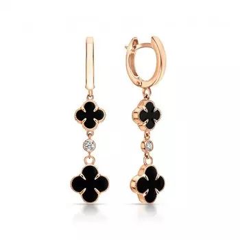 Золотые серьги с фианитами и ониксом