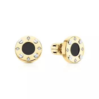 Золотые серьги с фианитами и ониксом природным