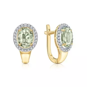 Золотые серьги с фианитами и празиолит природными