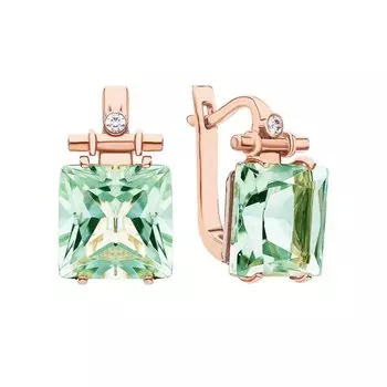 Золотые серьги с фианитами и празиолитами