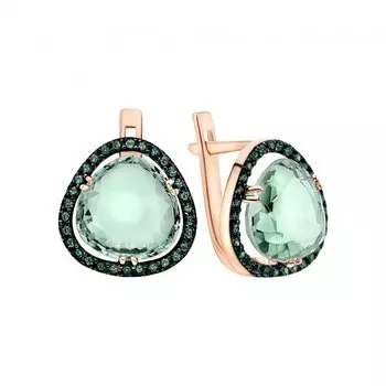 Золотые серьги с фианитами и празиолитом