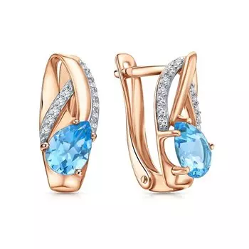 Золотые серьги с фианитами и природными топазами