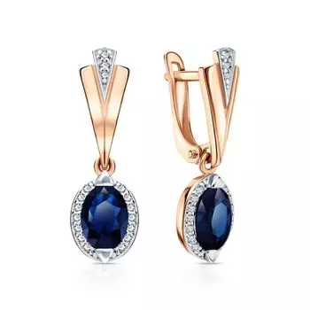 Золотые серьги с фианитами и ситаллами сапфир