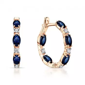 Золотые серьги с фианитами и ситаллами сапфир