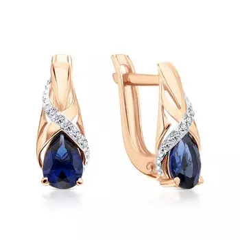 Золотые серьги с фианитами и ситаллами