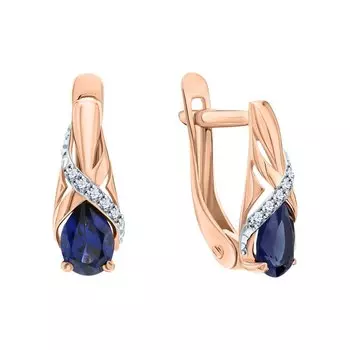 Золотые серьги с фианитами и со шпинелью синтетической