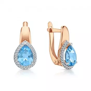 Золотые серьги с фианитами и топазами природными