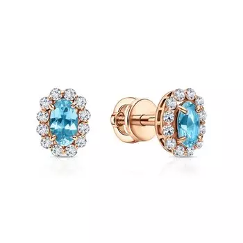 Золотые серьги с фианитами и топазами природными