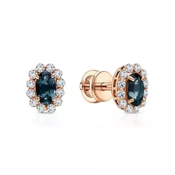 Золотые серьги с фианитами и топазами природными