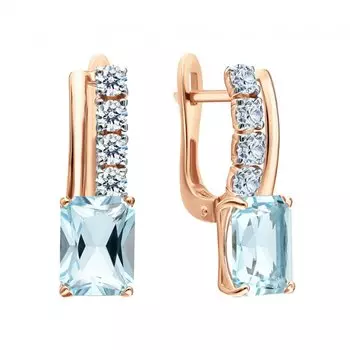 Золотые серьги с фианитами и топазами природными