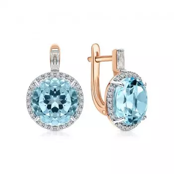 Золотые серьги с фианитами и топазами природными