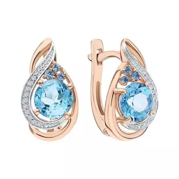 Золотые серьги с фианитами и топазами природными