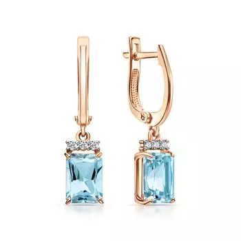 Золотые серьги с фианитами и топазами природными