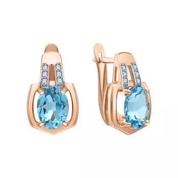 Золотые серьги с фианитами и топазами природными