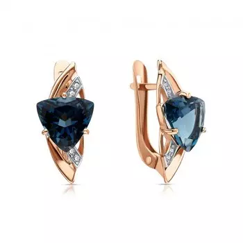 Золотые серьги с фианитами и топазами природными