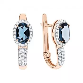 Золотые серьги с фианитами и топазами природными