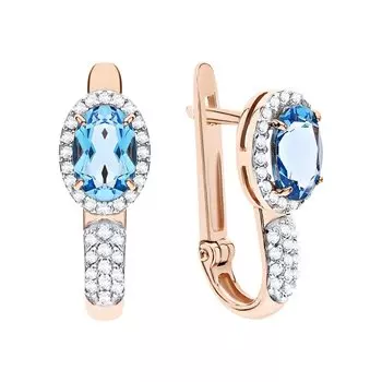 Золотые серьги с фианитами и топазами природными