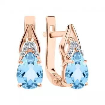 Золотые серьги с фианитами и топазами природными