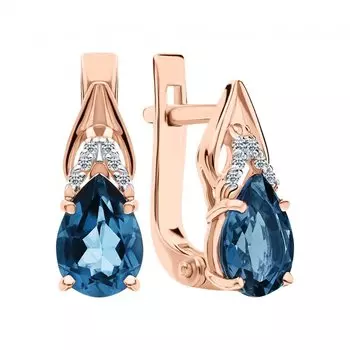 Золотые серьги с фианитами и топазами природными