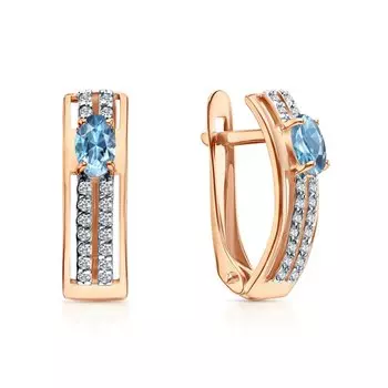 Золотые серьги с фианитами и топазами природными