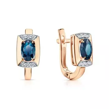 Золотые серьги с фианитами и топазами природными