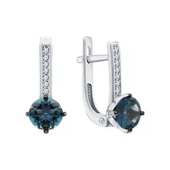 Золотые серьги с фианитами и топазами природными