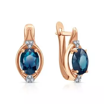 Золотые серьги с фианитами и топазами природными