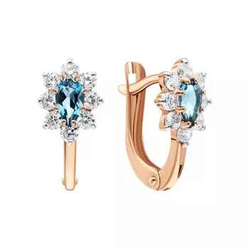 Золотые серьги с фианитами и топазами природными