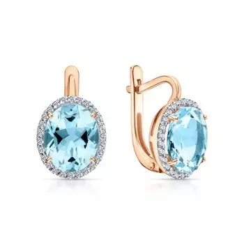 Золотые серьги с фианитами и топазами природными