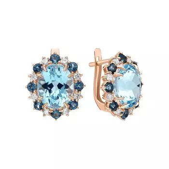 Золотые серьги с фианитами и топазами природными