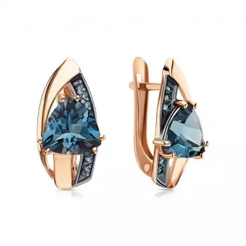 Золотые серьги с фианитами и топазами природными