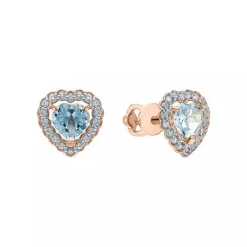 Золотые серьги с фианитами и топазами природными