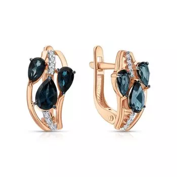 Золотые серьги с фианитами и топазами природными