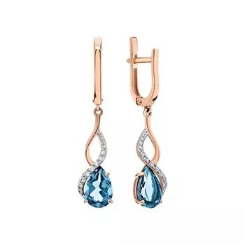 Золотые серьги с фианитами и топазами природными