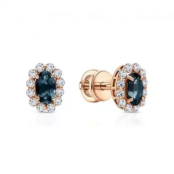 Золотые серьги с фианитами и топазами природными