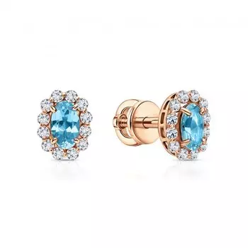 Золотые серьги с фианитами и топазами природными