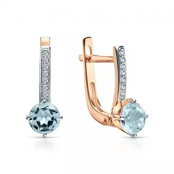 Золотые серьги с фианитами и топазами природными