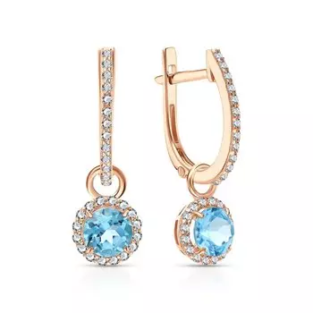 Золотые серьги с фианитами и топазами природными