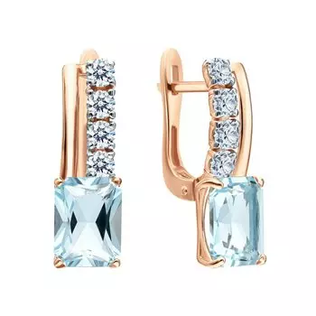 Золотые серьги с фианитами и топазами природными