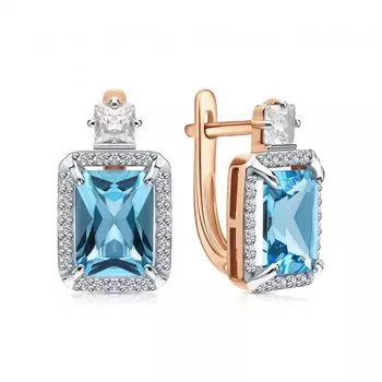 Золотые серьги с фианитами и топазами природными