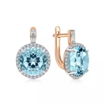 Золотые серьги с фианитами и топазами природными