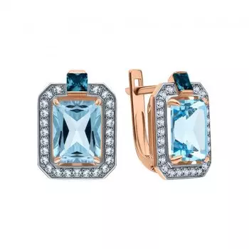 Золотые серьги с фианитами и топазами природными