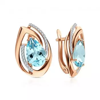 Золотые серьги с фианитами и топазами природными