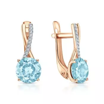 Золотые серьги с фианитами и топазами природными