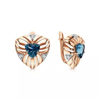 Золотые серьги с фианитами и топазами природными