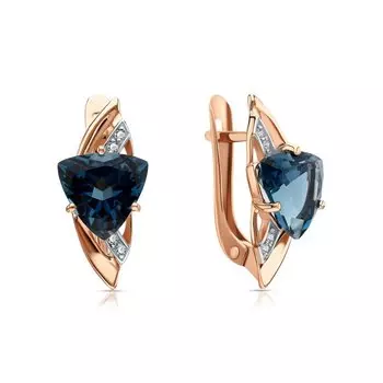 Золотые серьги с фианитами и топазами природными