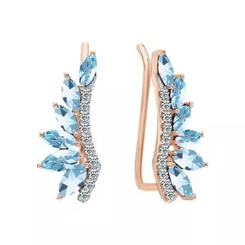 Золотые серьги с фианитами и топазами природными