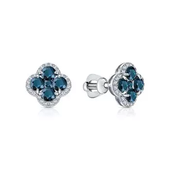 Золотые серьги с фианитами и топазами природными