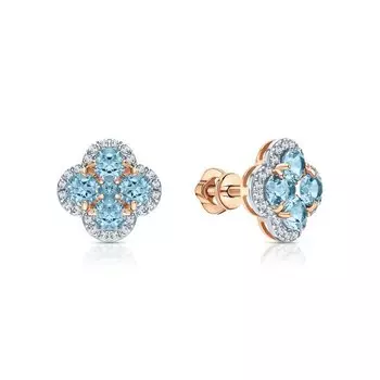 Золотые серьги с фианитами и топазами природными